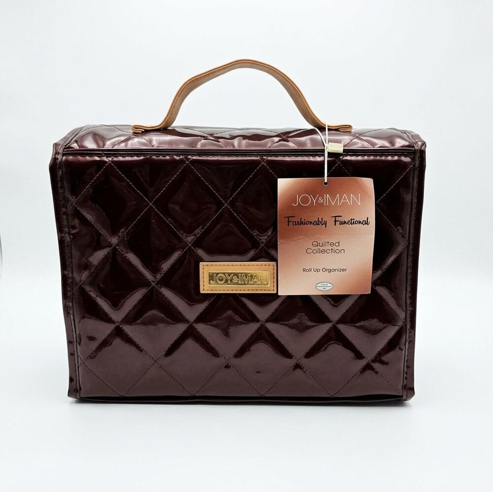 Joy & Iman Quilted Collection Roll Up Organizer Cosmetic Bag Bronze Brown NWT